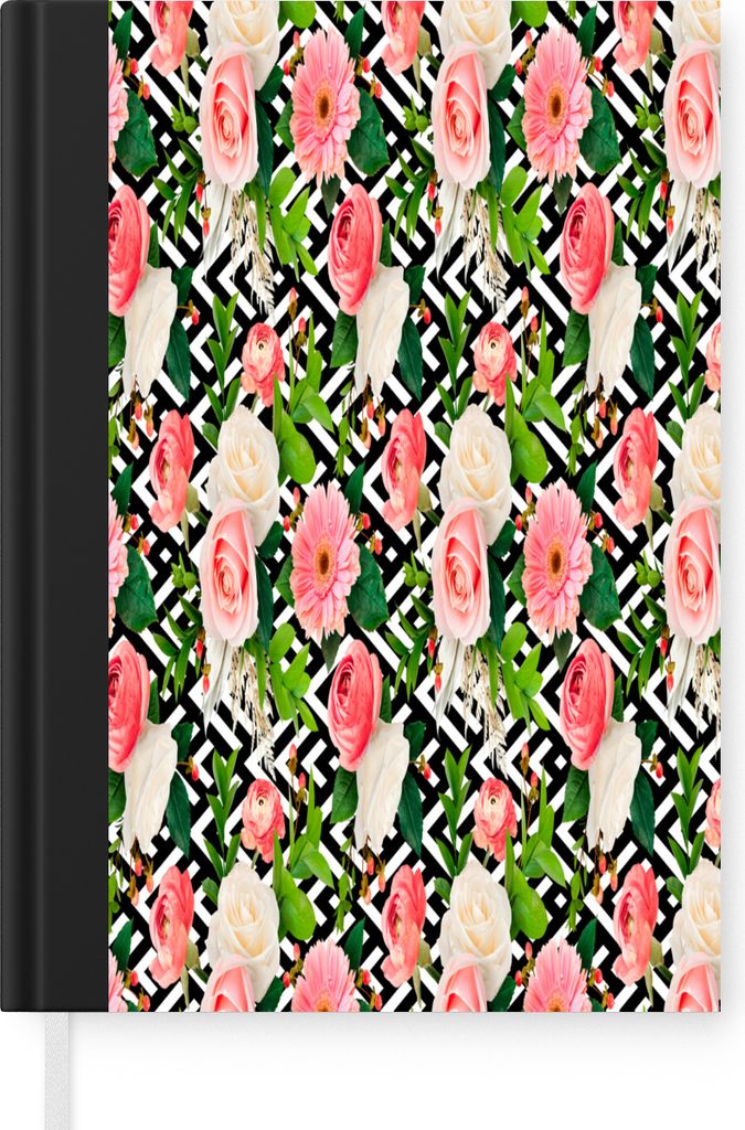MuchoWow Notizbuch Tagebuch Haushaltsbuch Notebook A5 Blumen - Muster - Rosen - Gerbera - Notizblock - Notizheft - Notebook - Schreibblock - Papier