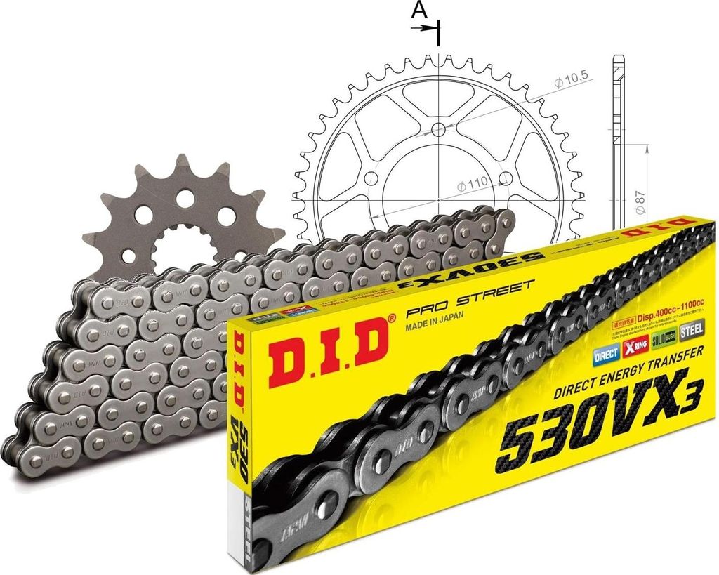 Kit Stahl passend für Suzuki RF600 F /R 93-95 14-43-108 DID530VX3 Endlos