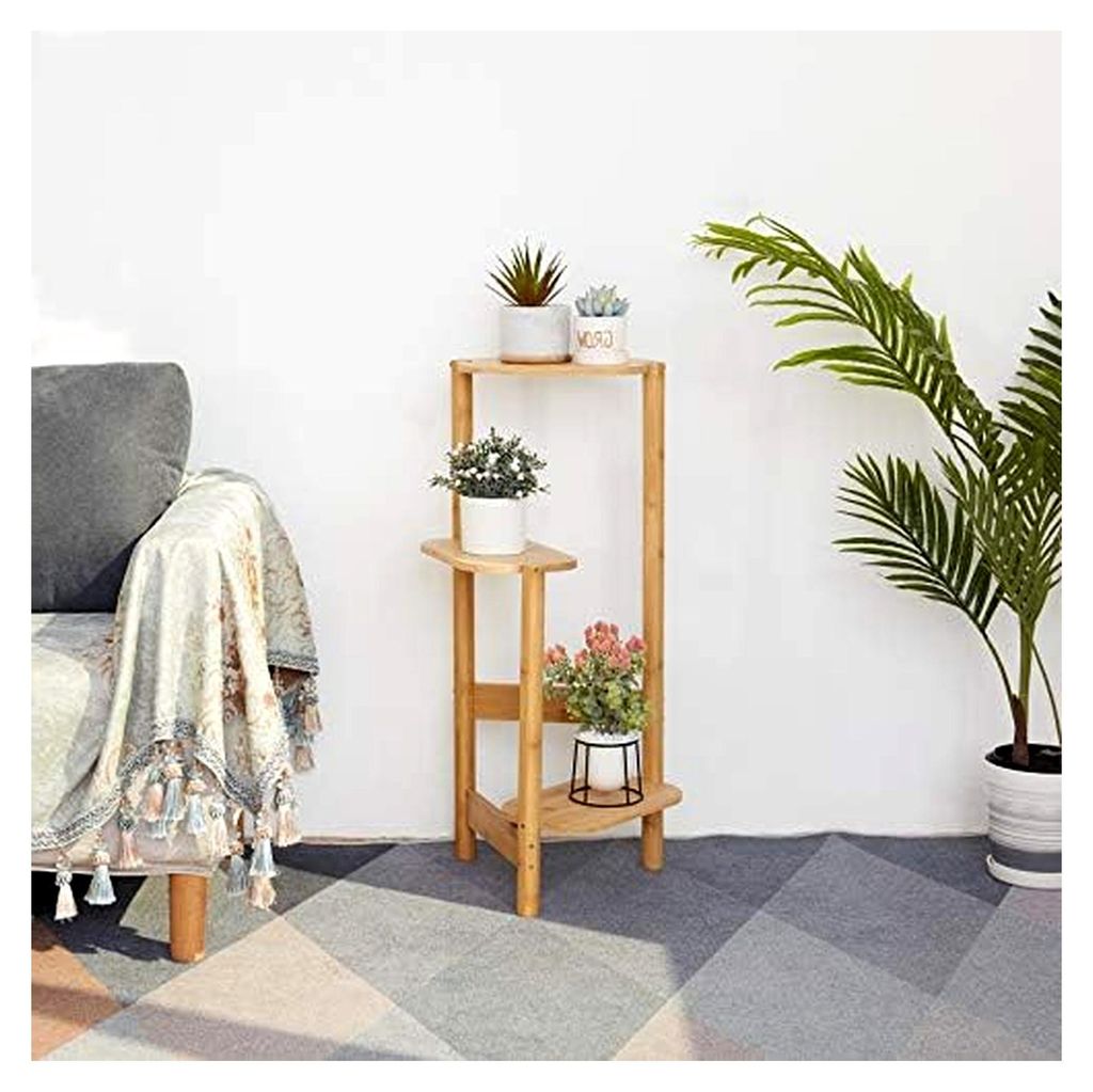 Blumentreppe mit 3 Ebenen aus Bambus, modernes Pflanzenregal für Balkon und Garten, 32×75cm