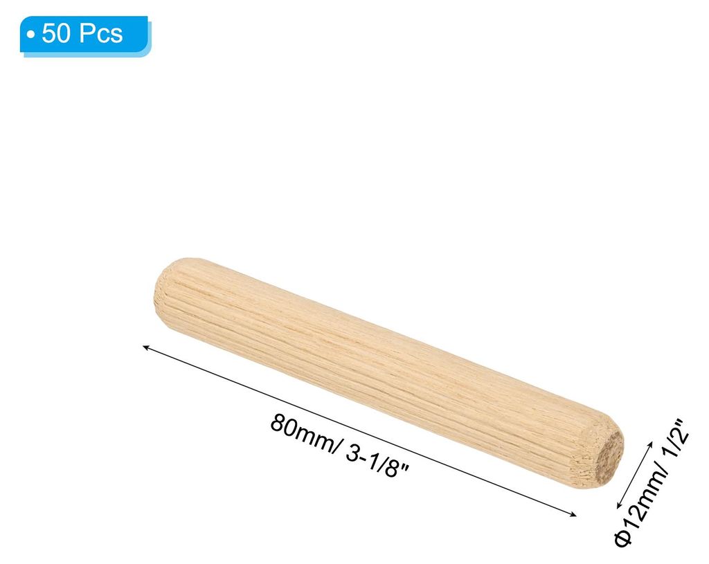 50 Stš¹ck 12 x 80mm Holzdš¹bel Set, Riffelholzdš¹bel Holzstifte Dš¹bel Set Gerillte Holzš¹belstifte Dš¹bel Holz mit Rillen fš¹r Zimme...