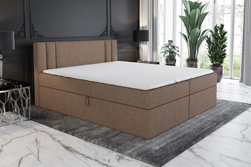 Boxspringbett AKI 180x200 mit 2 Bettkästen, Bonell-Matratze und Topper. Farbe: Braun.