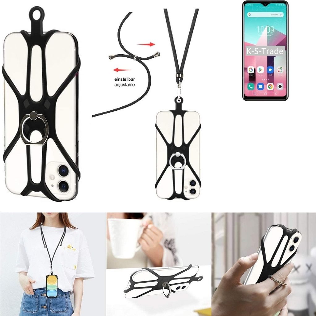 K-S-Trade 3in1 Handykette Handyband Handykordel Halsband Smartphone-Ring Handy-Ring kompatibel mit Blackview A80 Plus Fingerhalterung Handyring