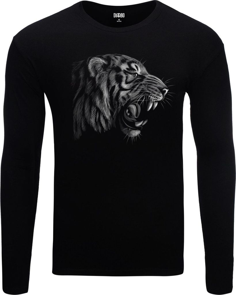 Herren Warm, Langarm-T-Shirt mit Druck Tigerkopf Schwarz Gr.XXXL
