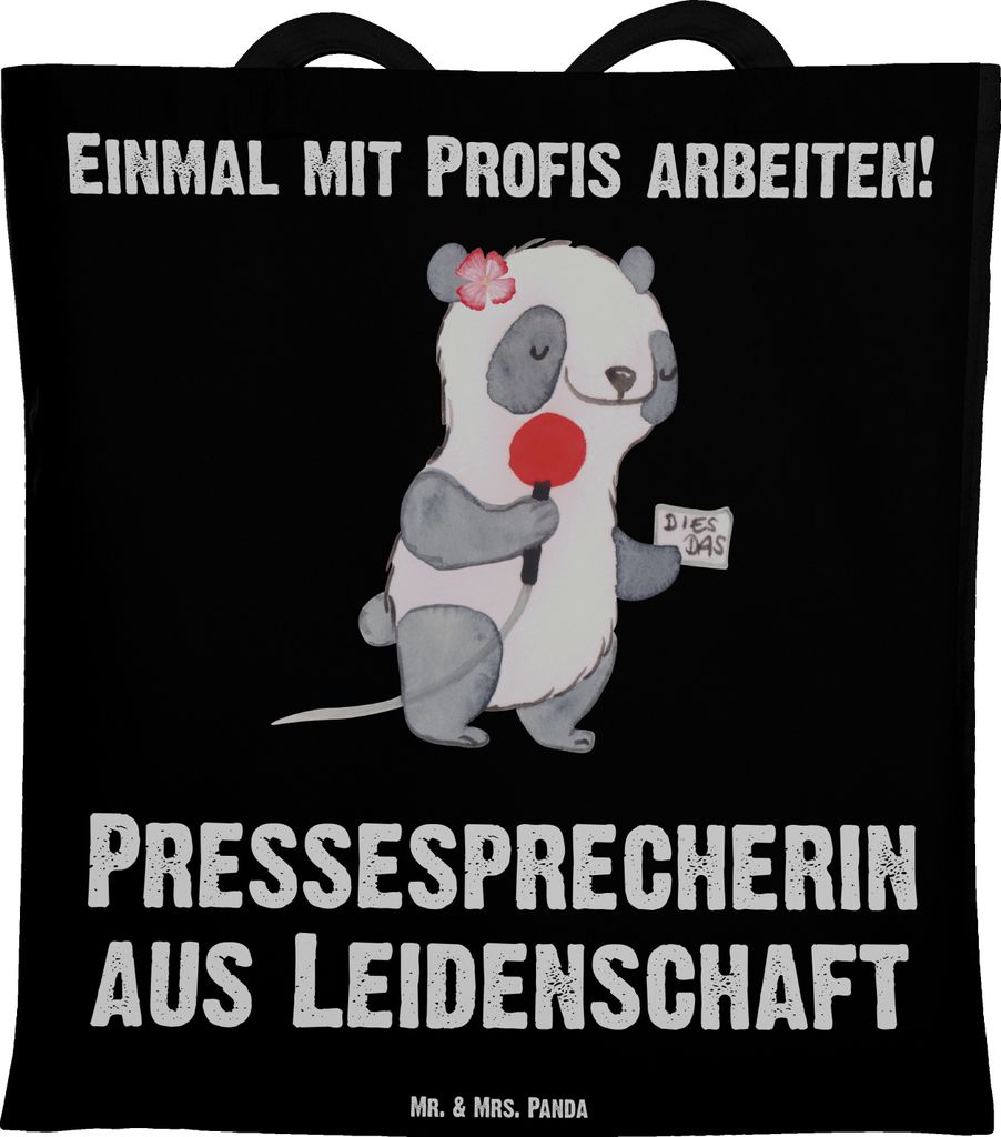 Mr. & Mrs. Panda Tote Bag Pressesprecherin Leidenschaft - Schwarz - Geschenk, Shopping Tasche, Schultasche, canvas, Uni