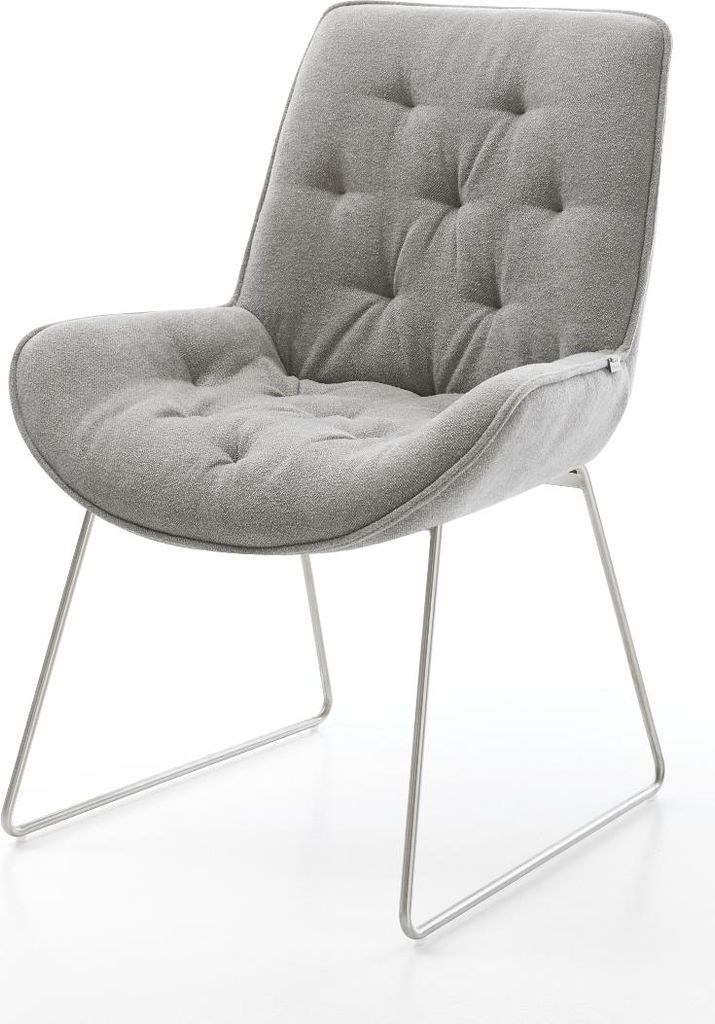 DELIFE Esszimmerstuhl Taimi-Flex Strukturstoff Soft Grau Kufengestell Edelstahl