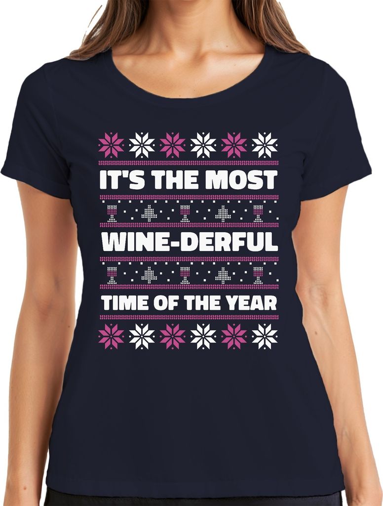 It's the most wine-derful time of the year - Ugly Christmas Sweater Weihnachten Damen T-Shirt, Navy, 3XL