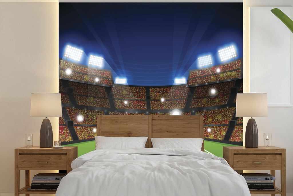 MuchoWow Fototapete für Wohnzimmer oder Schlafzimmer Wandtapete Vinyl Motivtapete Eine Illustration eines Fußballstadions voller Menschen - 300...