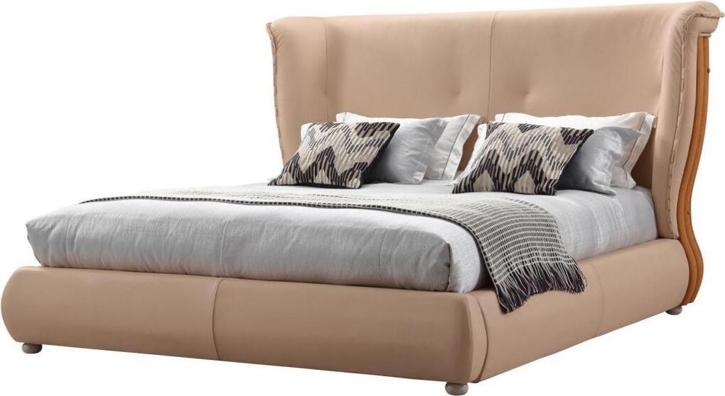 Beiges Bett Schlafzimmer Betten Doppelbetten Holz Möbel Lederbetten