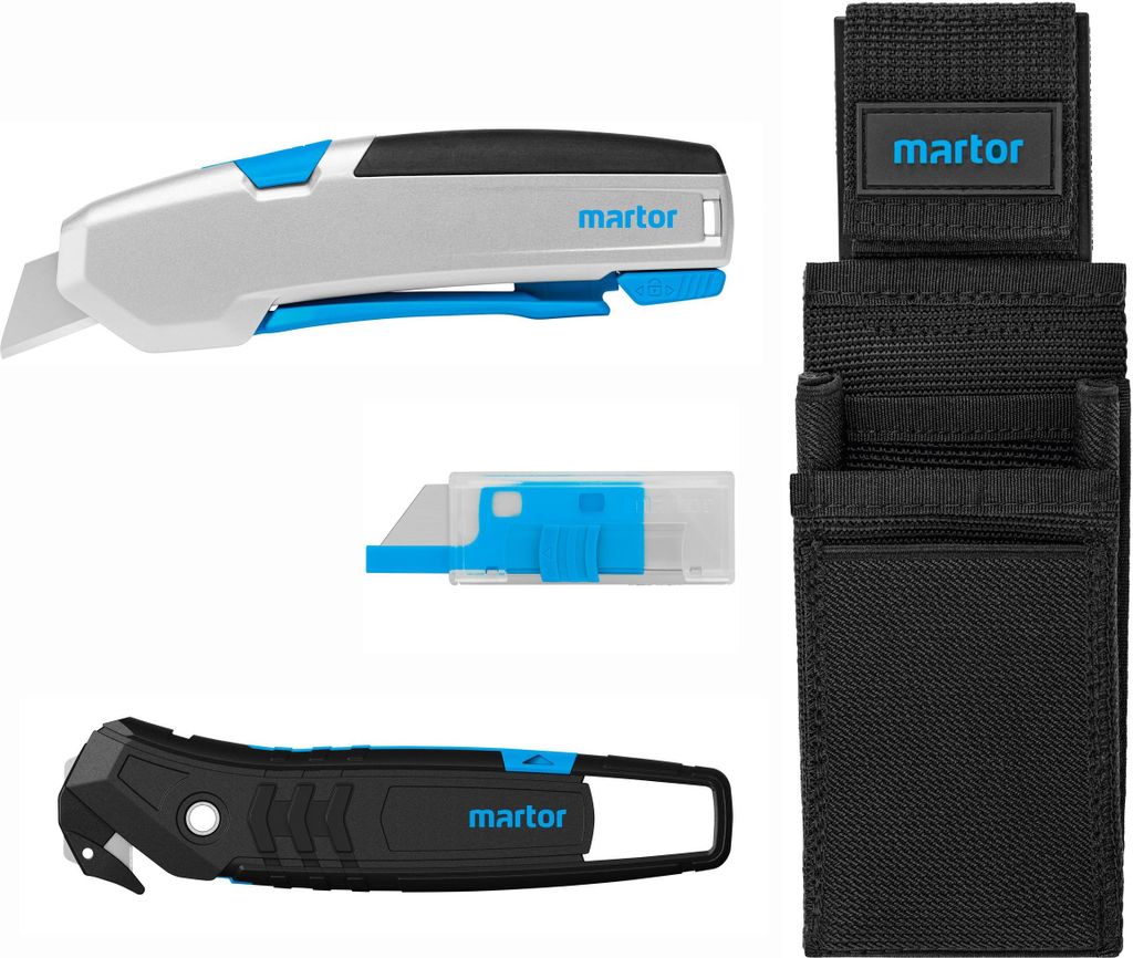 MARTOR Produktset SECUPRO 625, Cuttermesser, Messerset, SECUMAX 350, Ersatzklingen, robuste Gürteltasche, Messer aus glasfaserverstärktem Kunstst...