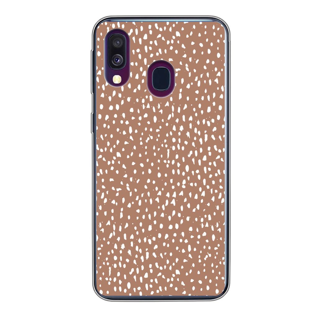 MuchoWow Handyhülle Schutzhülle Hülle für Samsung Galaxy A40 Polka dots - Weiß - Braun Silikon Softcase Handy Hülle - Handy-Tasche