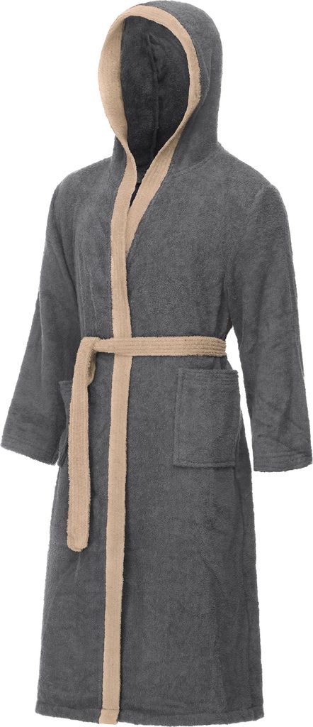 Ladeheid Herren Frottee Bademantel aus 100% Baumwolle LA40-190 (Dunkelgrau-12/Beige-8, S)