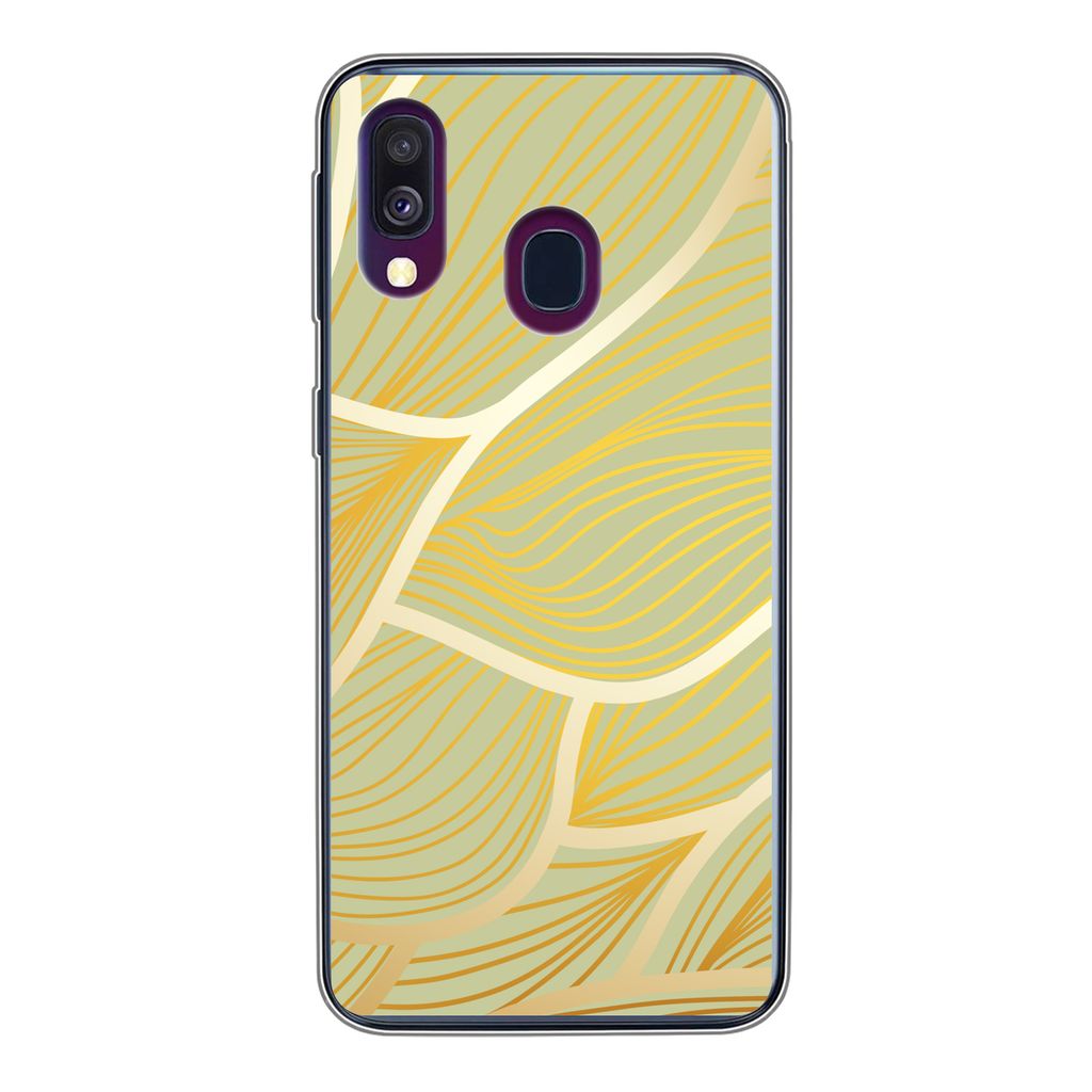 MuchoWow Handyhülle Schutzhülle Hülle für Samsung Galaxy A40 Goldene Wellen auf grünem Hintergrund Silikon Softcase Handy Hülle - Handy-Tasche