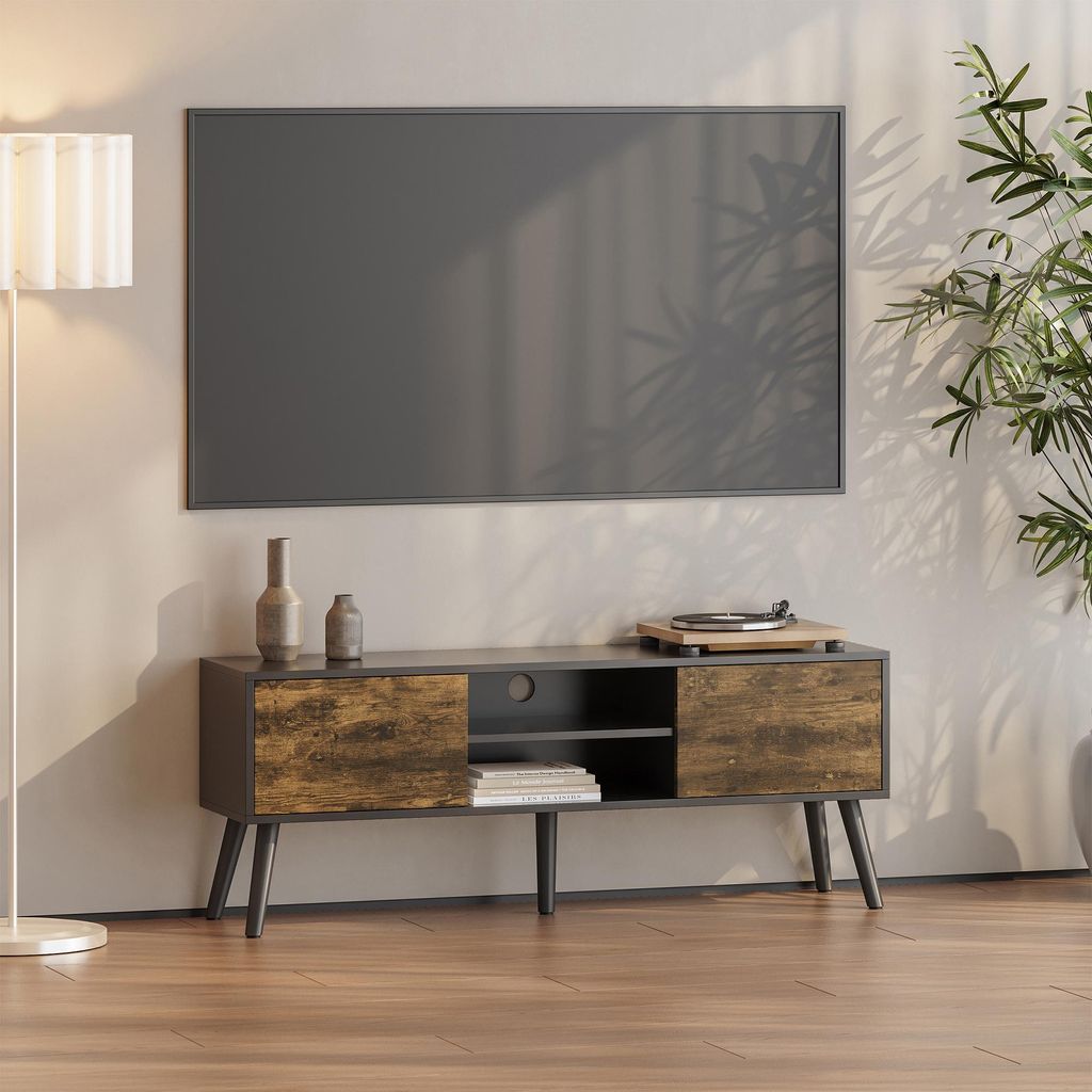 Fernsehtisch 'Eskilstuna' 2 Schranktüren und 2 Ablagen Schwarz/Dunkler Holzton