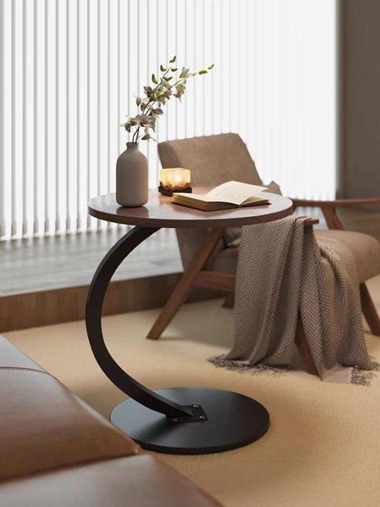 Hölzerner Salontisch, runder Salontisch, kleiner C-förmiger Beistelltisch, Tischplatte Durchmesser 40 cm, Höhe 60 cm, Beistelltische für Sofa, ...