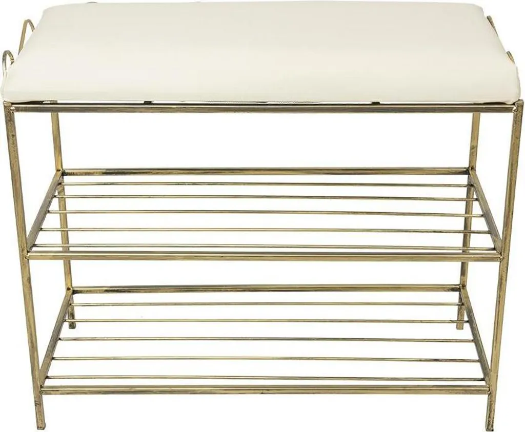 Etagère à chaussures dorée avec pouf Esy 62 cm - Meuble d'entrée chic
