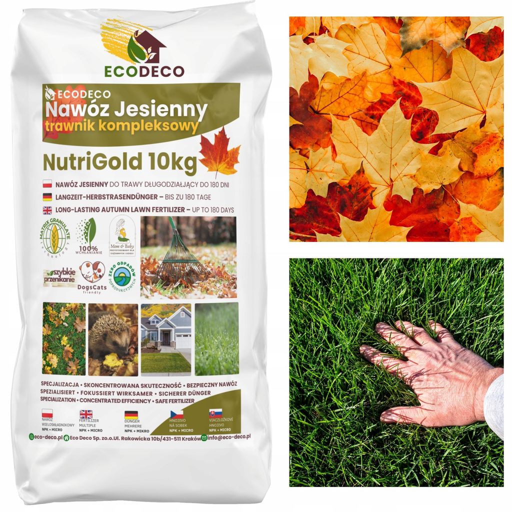 EcoDeco Herbst Rasendünger 10 kg für 500 m², Herbstdünger mit Kalium und Phosphor, gegen Moos, über 3 Monate Wirkung
