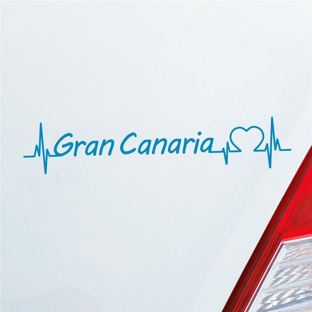 Auto Aufkleber Gran Canaria Puls Herzschlag mit Insel Motiv 19x4 cm Hellblau Sticker Heckscheibenaufkleber