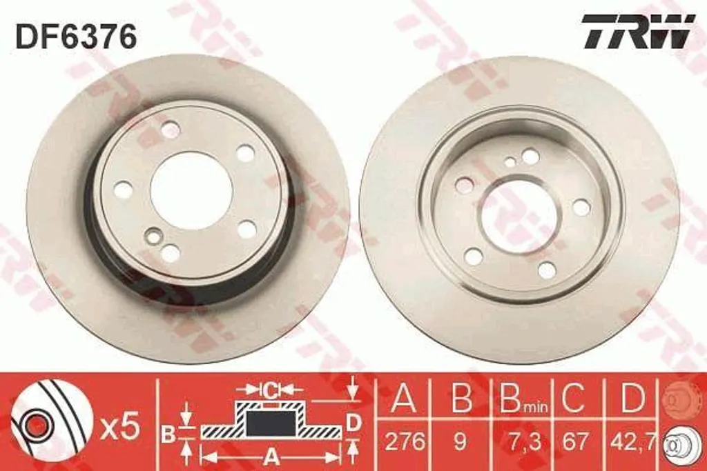 Disque de frein TRW DF6376 pour Classe A et B - OE A2464230012 Arrière