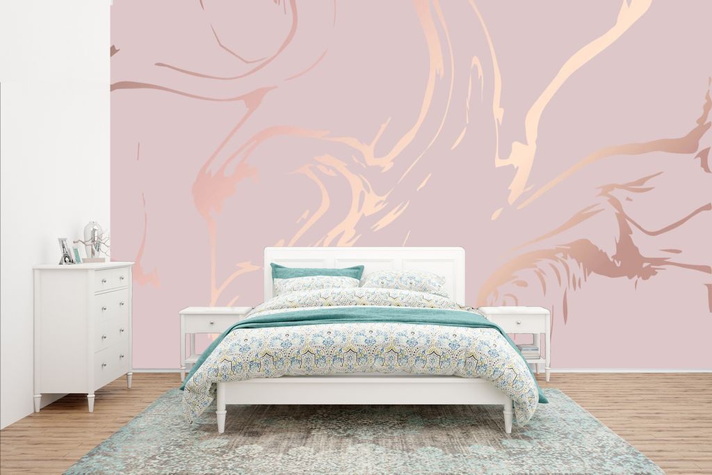 MuchoWow Fototapete für Wohnzimmer oder Schlafzimmer Wandtapete Vinyl Motivtapete Marmor - Roségold - Linie - 400x240 cm - Gemustert