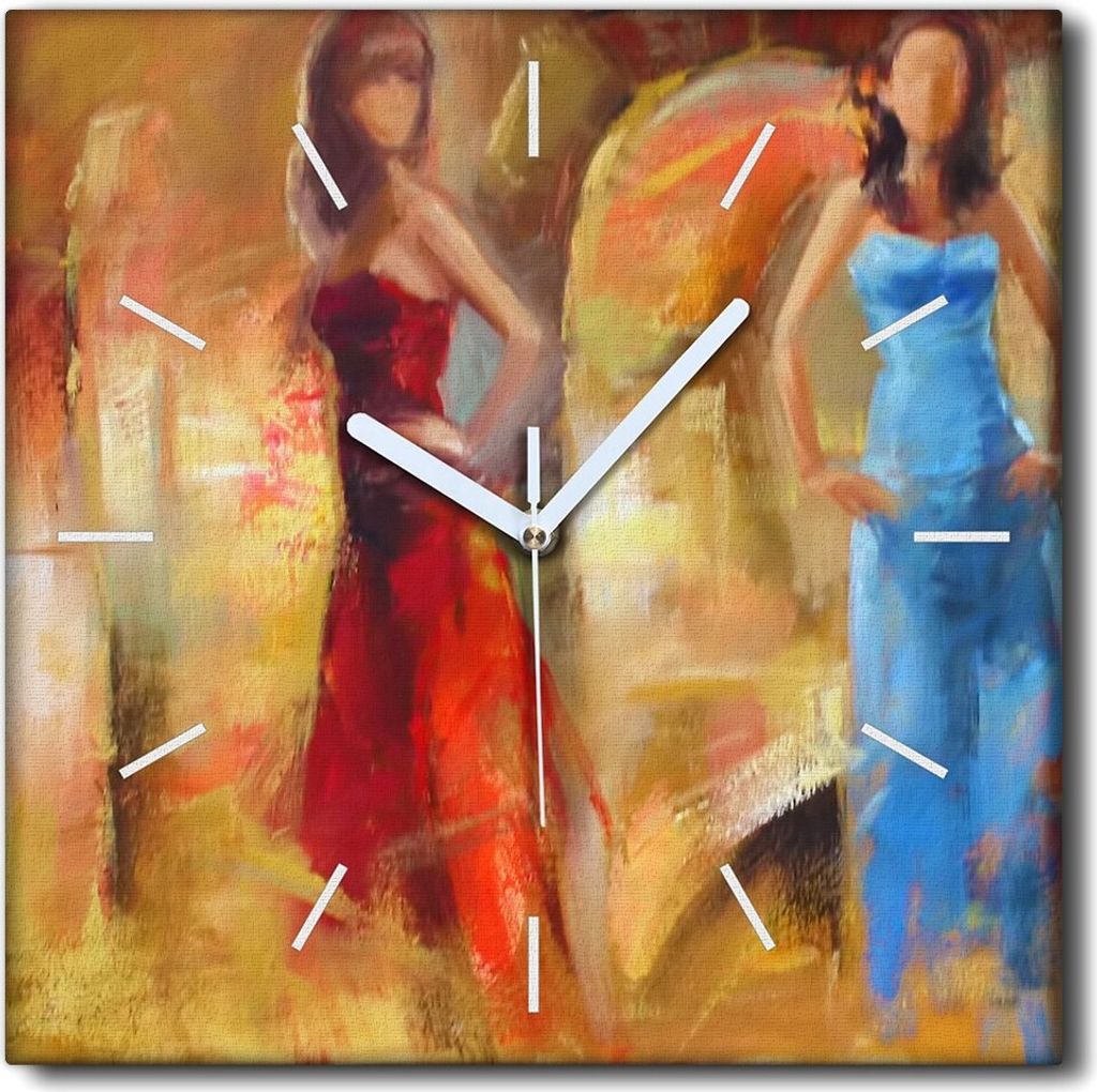 Coloray Uhr auf Leinwand 30x30 cm Wand Uhr Dekoration Wohnzimmer Segeltuch weiße Zeiger -Weibliche Kunst Art.