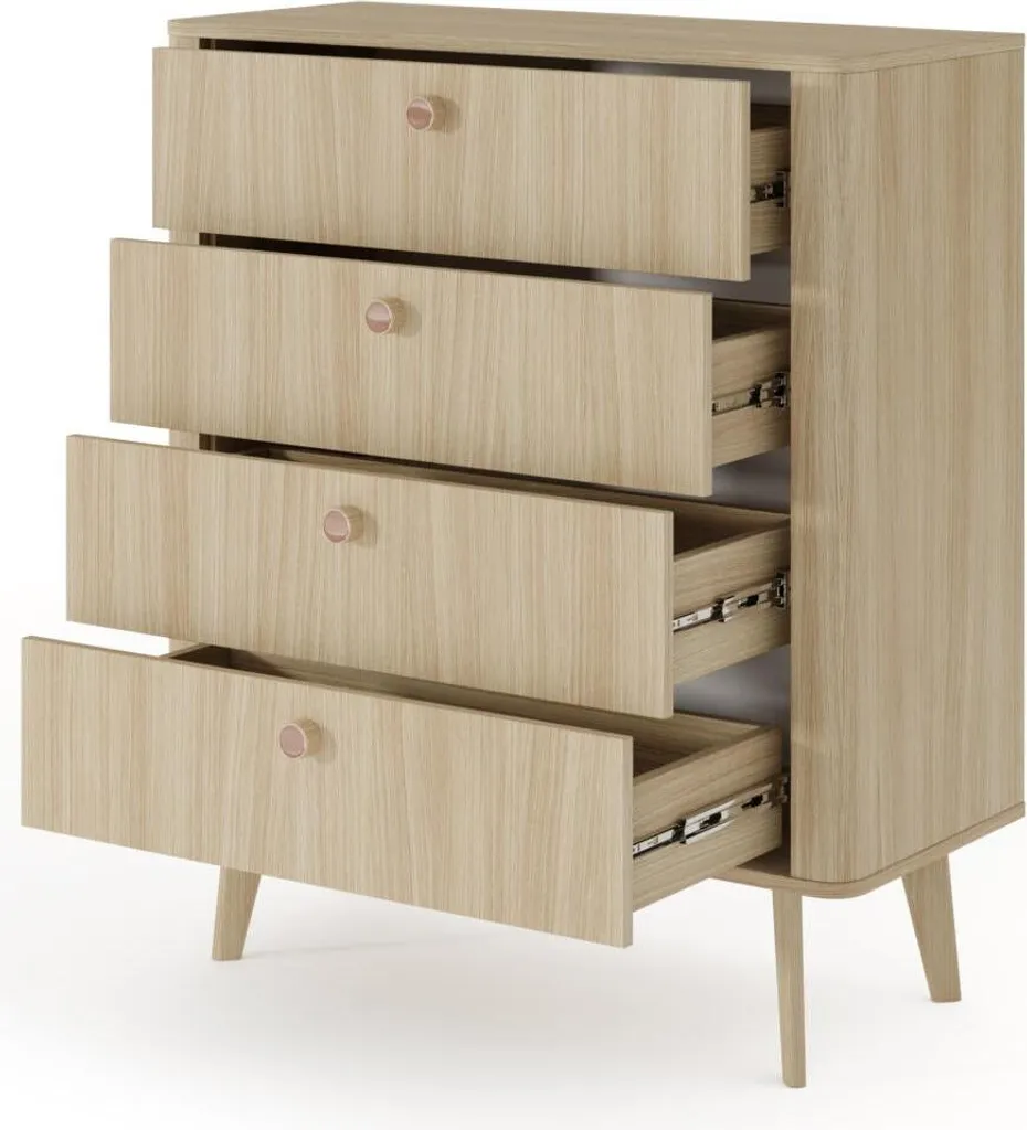 Commode Viki Gain de Place 88cm - Solution de Rangement Chêne et Beige