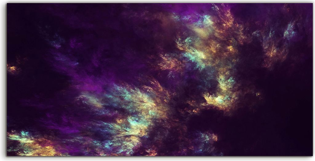 Coloray Glasbild 140x70 Wandbild Glasbilder Abstraktes surreales Veilchen und Gold