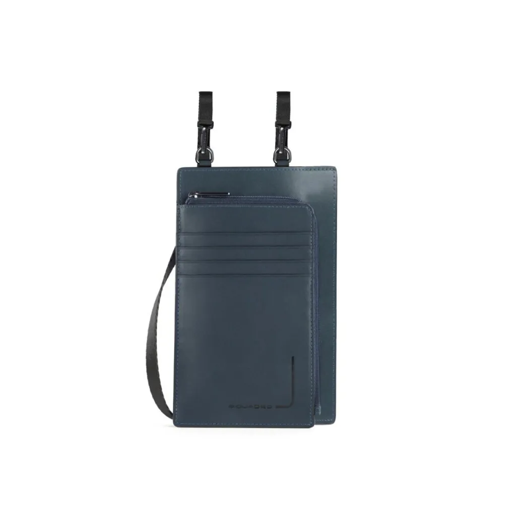 Sacoche Piquadro PQJ en cuir bleu avec poche frontale pratique - 10