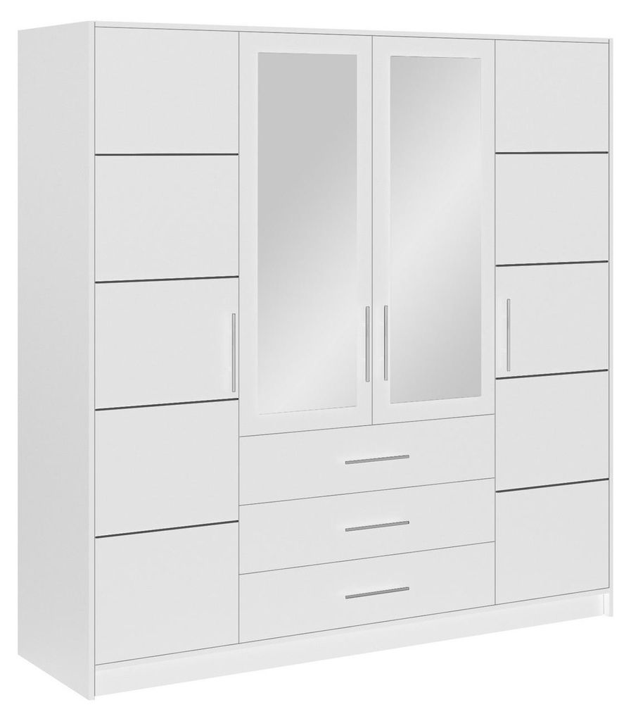 Masseno Drehtürenschrank ELISE 196/200/57,5 cm 4-türig mit Spiegel Weiß
