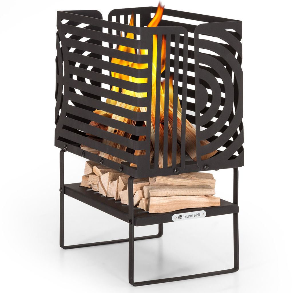 Blumfeldt Feuerschale, Outdoor Stahl-Feuerschale Groß für Balkon & Camping, Tragbarer Feuerkorb, Feuerschalen mit Standfuß, Wetterfeste Feuersch...