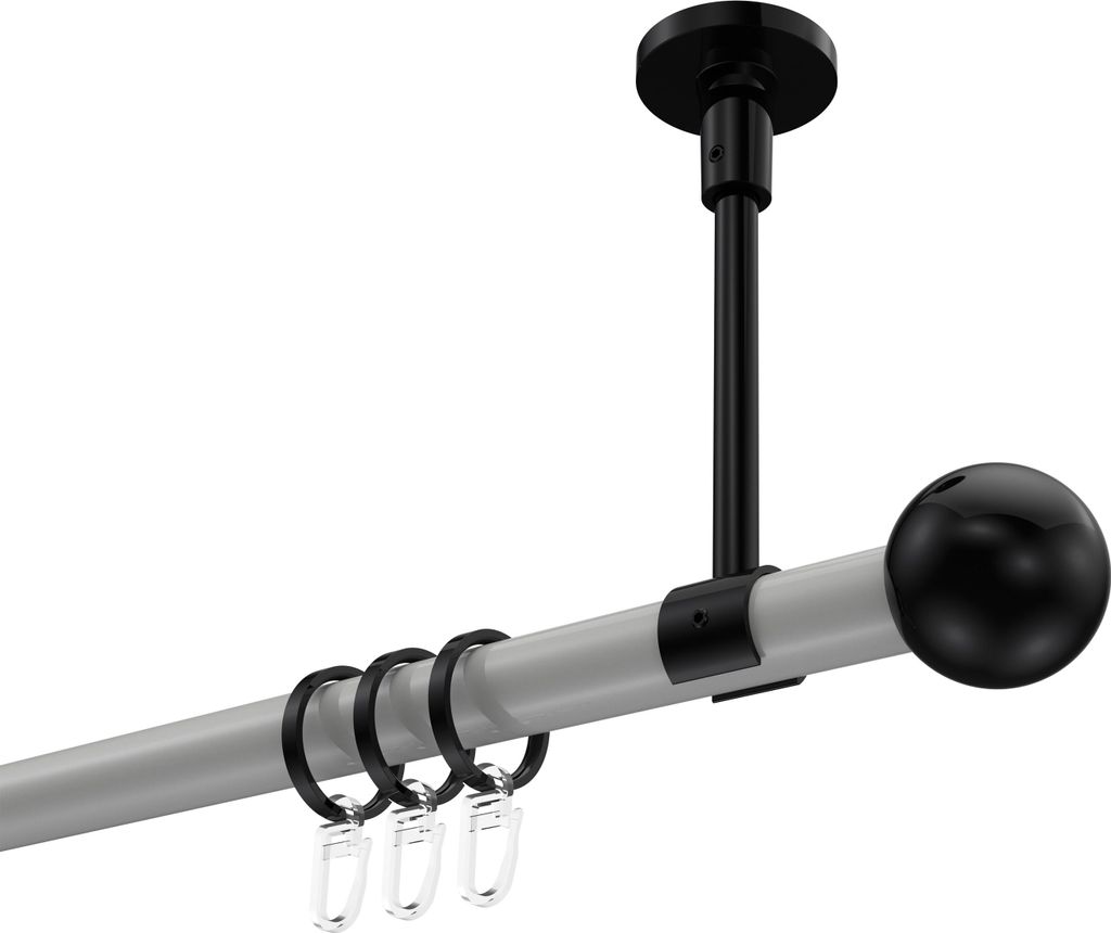 Interdeco Gardinenstange / Vorhangstange Weiß / Schwarz, Typ Sonette Luino (Kugel) Deckenmontage, 20 mm Ø 1-läufig, 260 cm