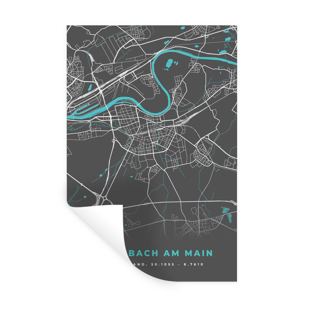 MuchoWow Wandtattoo Wandsticker Wandaufkleber Deutschland - Blau - Offenbach am Main - Stadtplan - Karte 60x90 cm Selbstklebend und Repositionier...