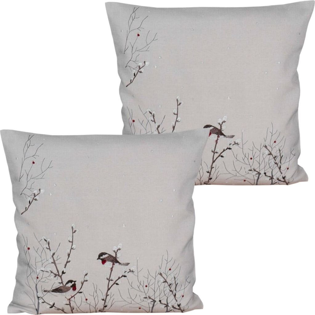 Kissenhüllen DINA 2er Set mit Vogel Stick Polyester 40x40 cm