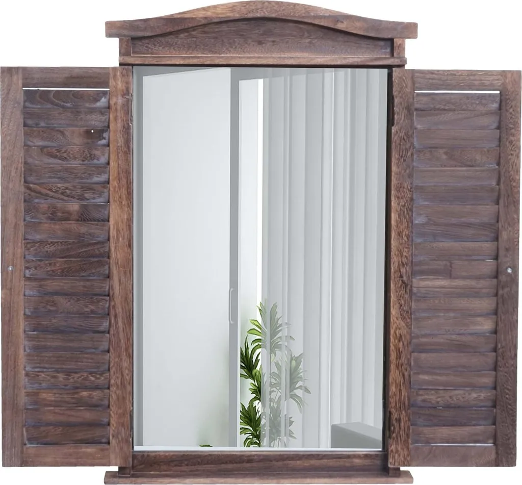 Wandspiegel „Villa Lilo“ Im Landhausstil – Mit Klappbaren Fensterläden, 80 Cm Hoch | Metall, Weiß