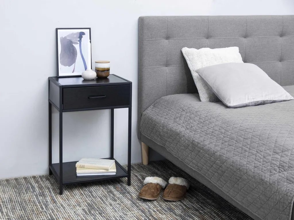 Table de chevet Seaford noir avec étagère de rangement structure métal - 10