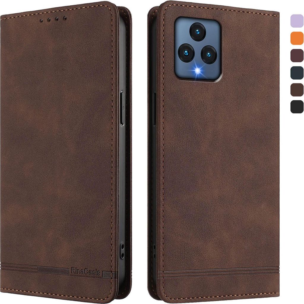 Hülle für T-Mobile REVVL 6, Retro Kunstleder Ständer Klapphülle mit Kartenfächer und Magnetische Braun
