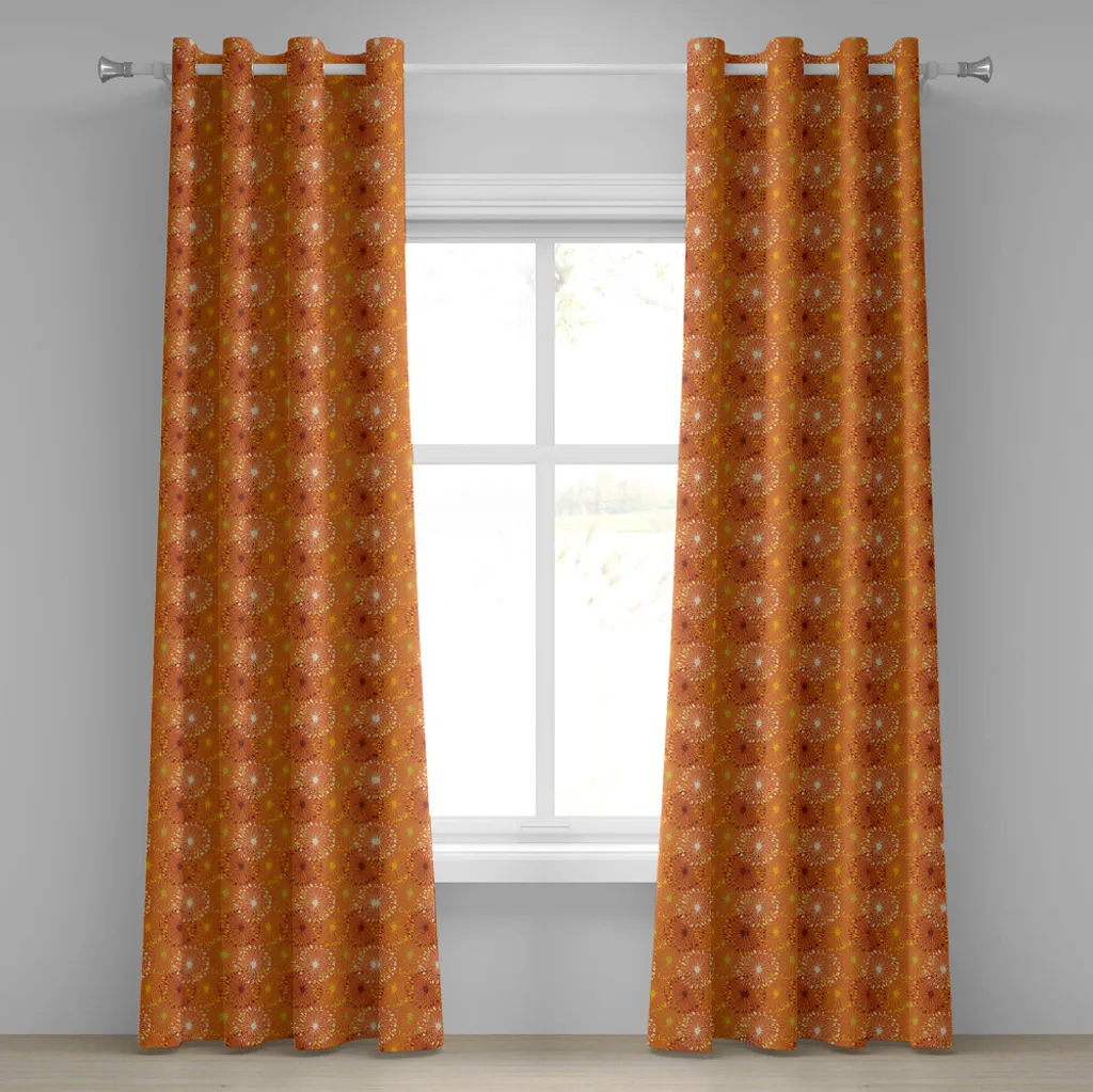Rideaux décoratifs 2 panneaux motif fleurs orange et blanc 280x245cm