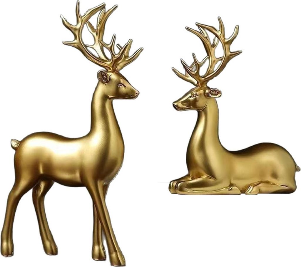 Paar kleine Rentierfiguren als Weihnachtsdekoration für Wohnzimmer, TV-Schrank, Büro oder Zuhause
