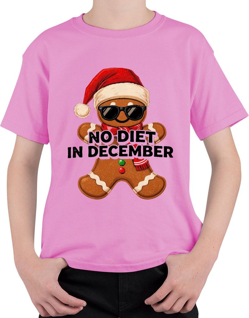 NO DIET IN DECEMBER Lebkuchenmann Weihnachten lustig Sonnenbrille Uni Kinder T-Shirt, Pink, 104