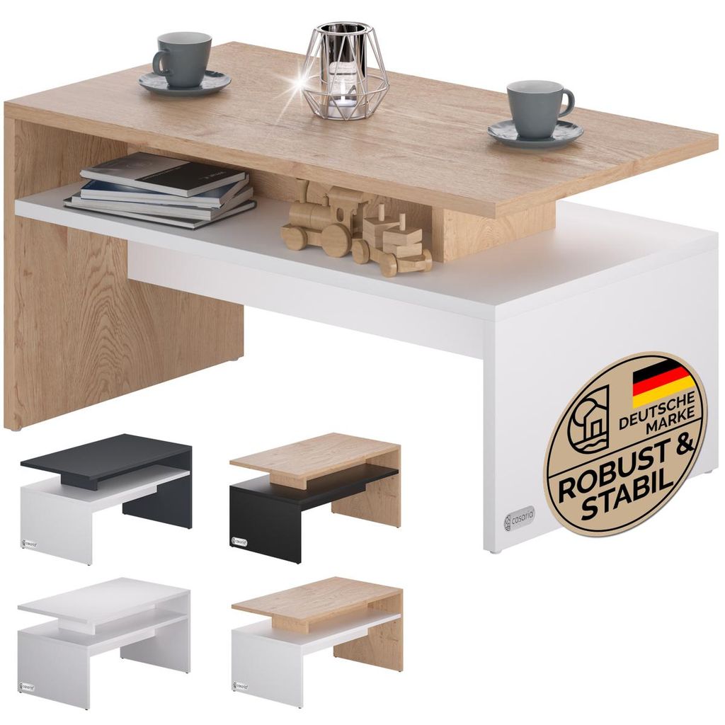 CASARIA Couchtisch mit Stauraum Weiß Eiche Produktbild 