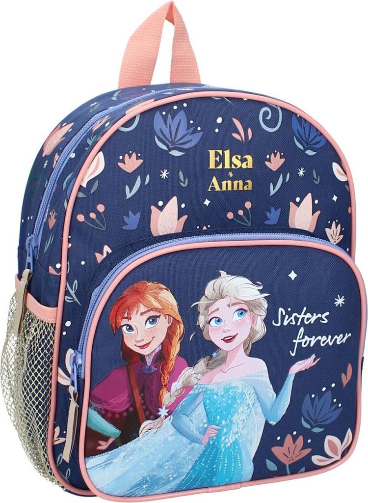 Frozen 2 Kinderrucksack – Mädchen Tasche mit Anna und Elsa, rosa-blaue Schultasche