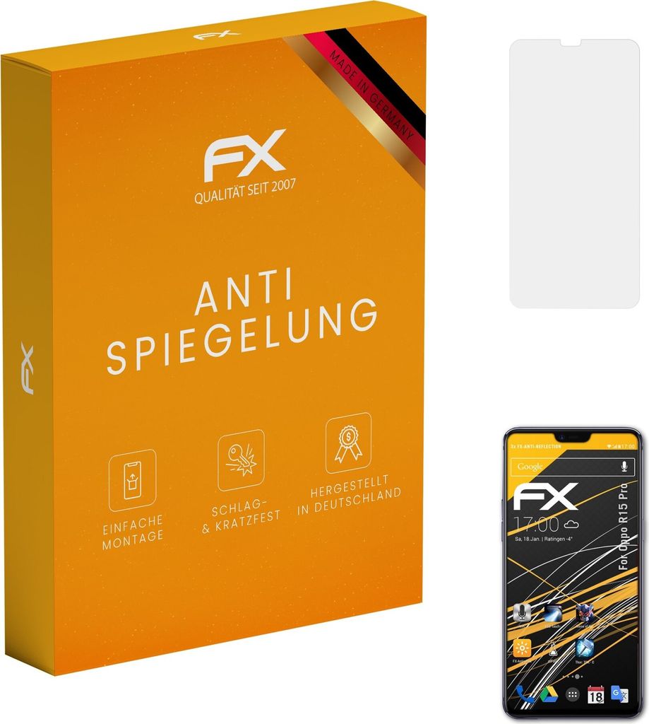 atFoliX FX-Antireflex 3x Schutzfolie kompatibel mit Oppo R15 Pro Displayfolie
