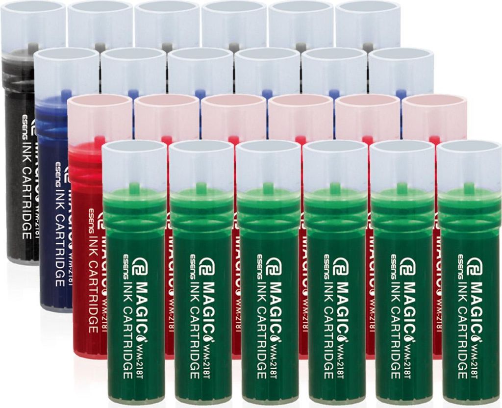 ESENG Whiteboard Marker Nachfüllpatronen MAGIC WM-218T, schwarz blau rot grün 24 Patronen