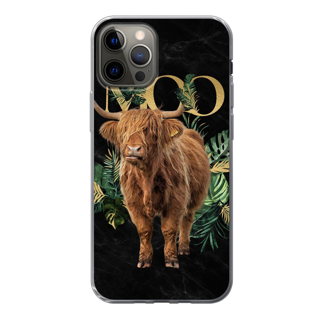 MuchoWow Handyhülle Schutzhülle Hülle für iPhone 12 Pro Zauberspruch - Schottischer Hochländer - Pflanzen Silikon Softcase Handy Hülle - Ab...