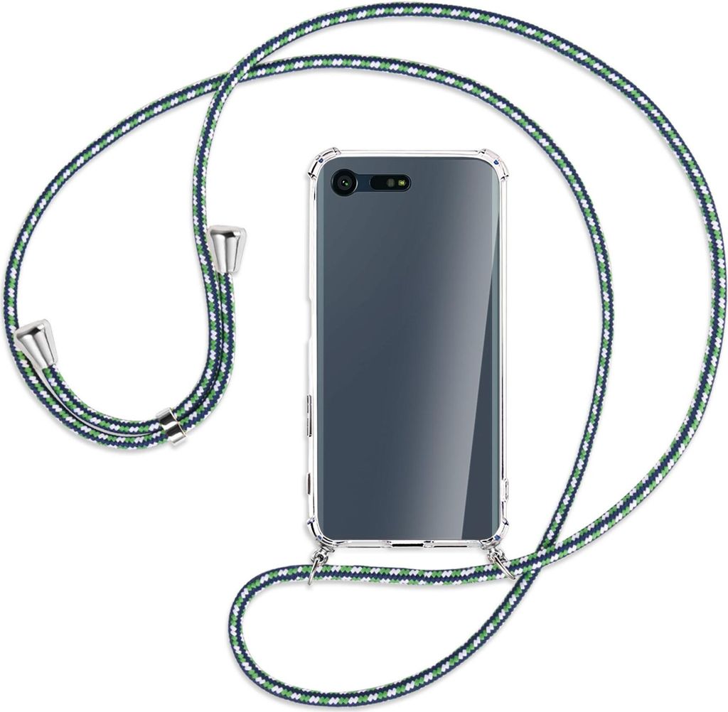 Handykette Backcover-Schutzhülle mit Band (Metall silberfarben) für Sony Xperia X Compact - grün/blau/weiß