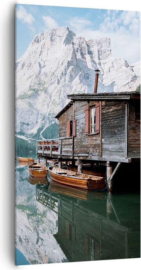 Bild auf Leinwand - Leinwandbild - Einteilig - Cottage Oben Der See - 65x120cm - Wand Bild - Wanddeko - Wandbilder - Leinwanddruck - Bilder - Wandd...