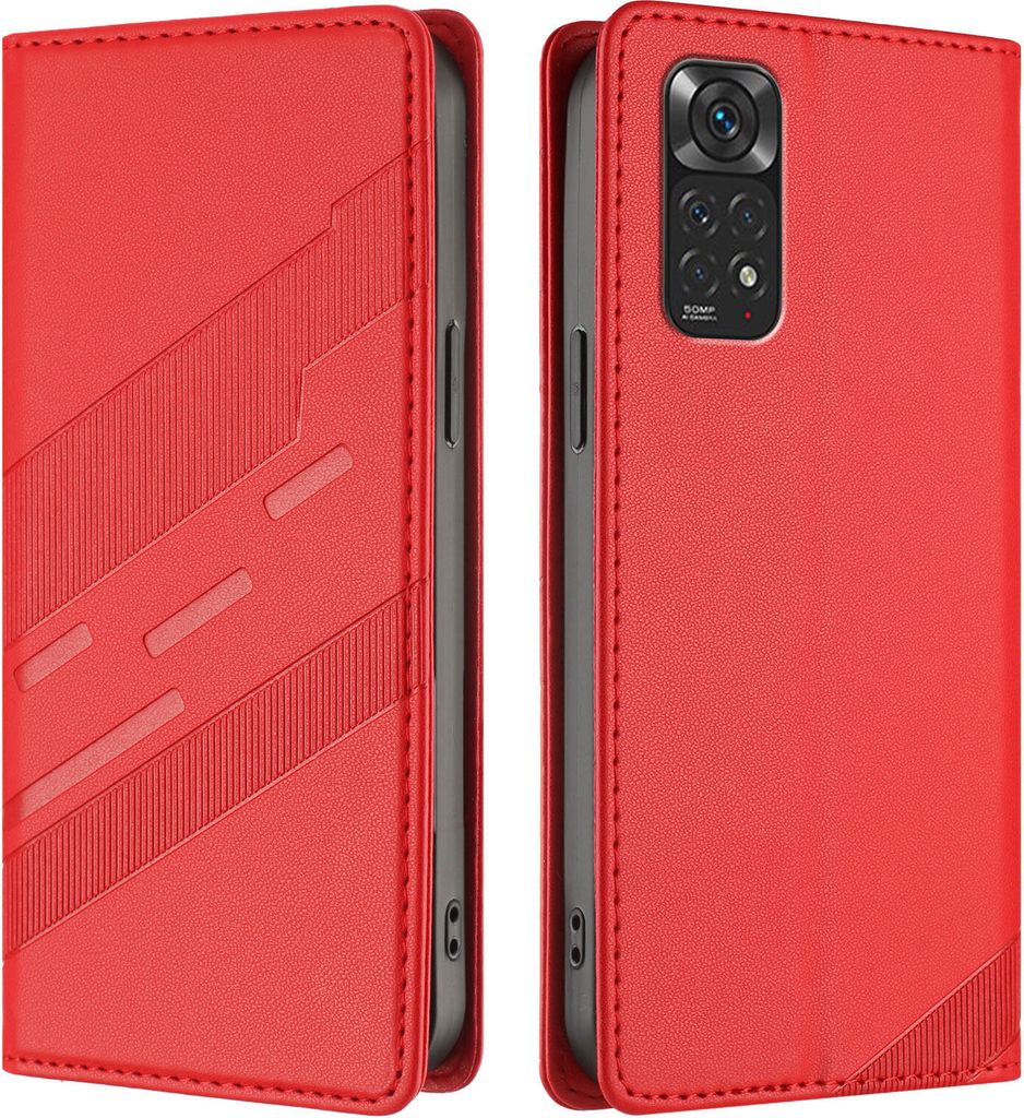 Hülle für Xiaomi Redmi Note 11s/Note 11 4G/Note 12S, Kunstleder Brieftaschen Handyhülle mit Kartenfach und Standfunktion Rot