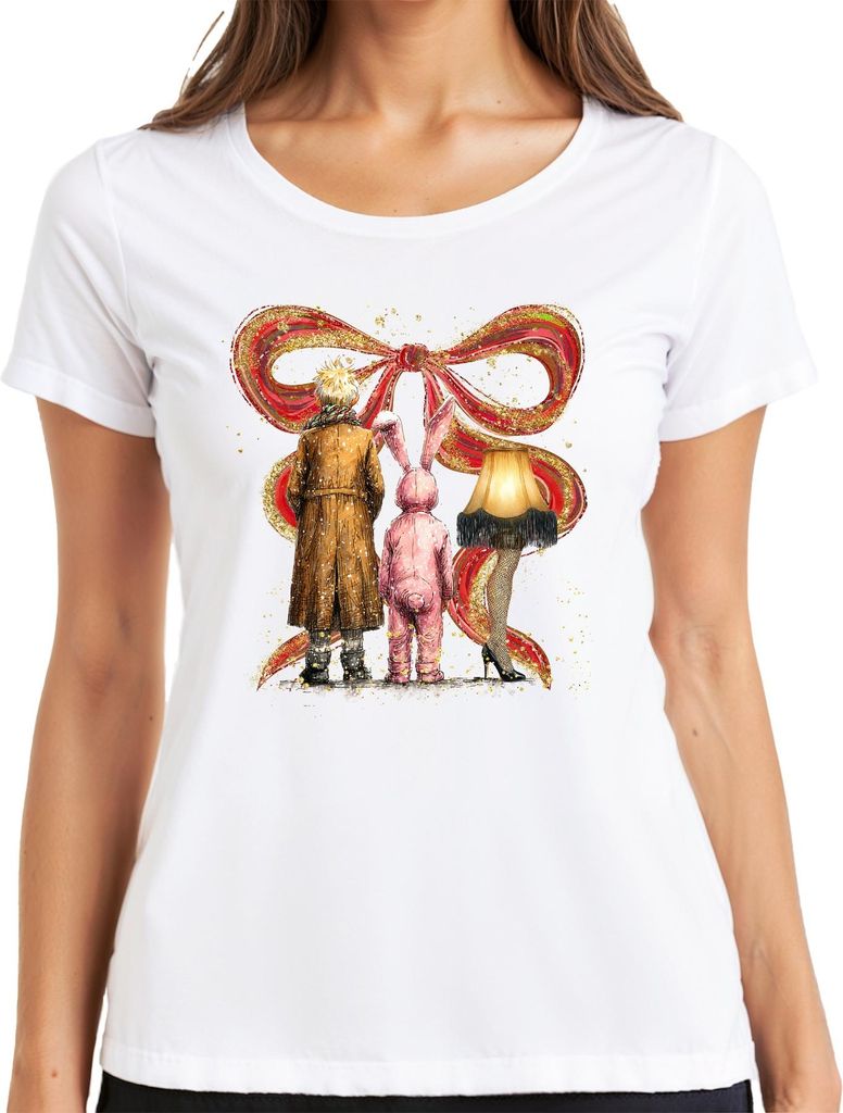 Leg Lamp rosa Hasenkostüm Junge im Mantel Weihnachten Retro Damen T-Shirt, Weiß, M