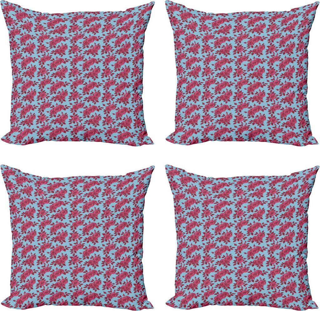 ABAKUHAUS Rose Kissenbezug Set (4 Stück), Flüchtige Blumen in Rosa schattiert, Moderner Doppelseitiger Digitaldruck, 40 cm x 40 cm, Hellblau und ...