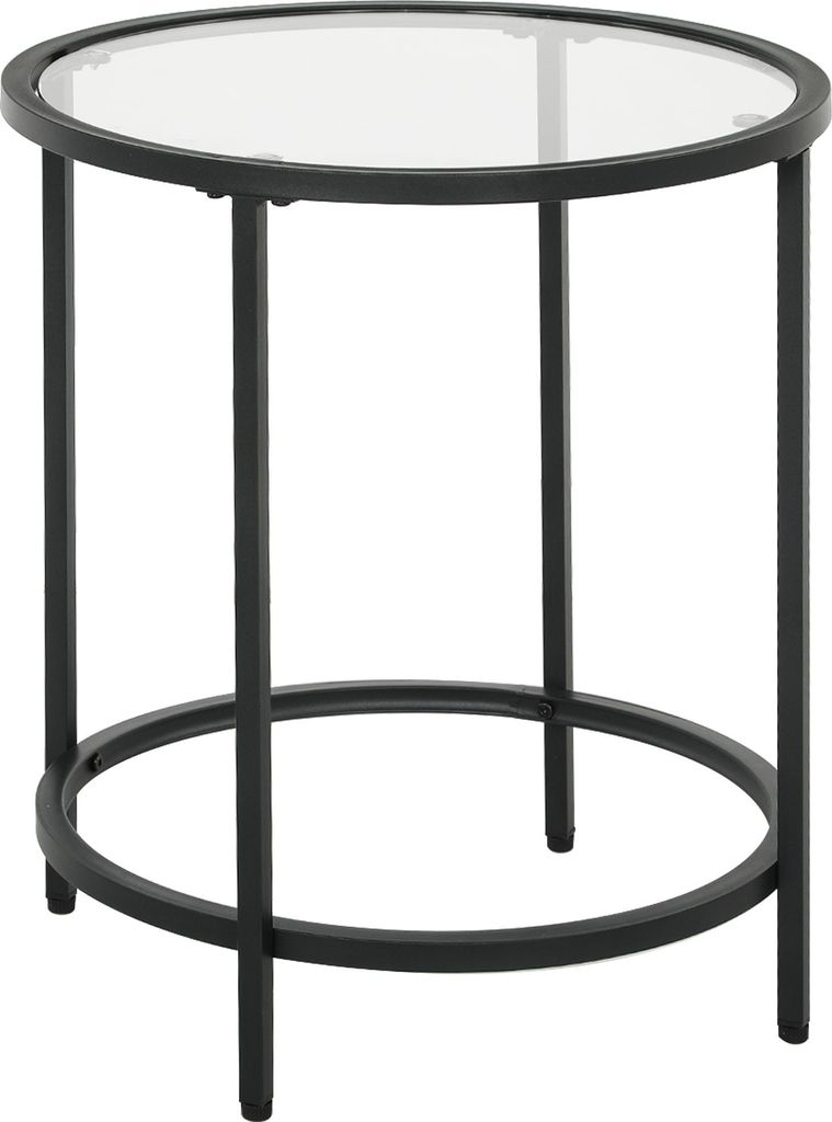 Kleiner runder Beistelltisch mit Glasplatte Metallrahmen Schwarz Wohnzimmer Schlafzimmer