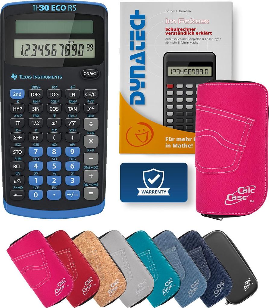 TI-30 ECO RS Taschenrechner mit Schutztasche pink und Fachbuch